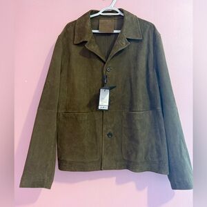 Suede jacket, olive/military green. As shown.